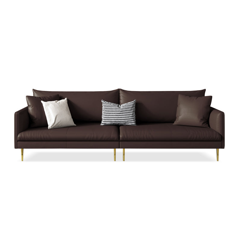 Stationary Leather Sofa Square Arm Standard Glam Settee for Living Room