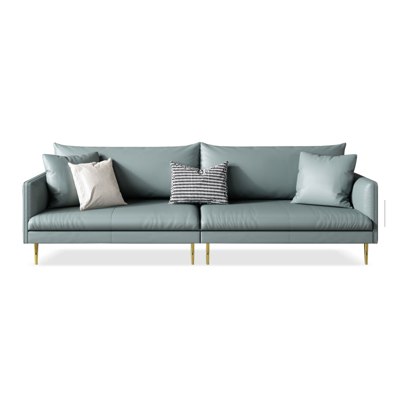 Stationary Leather Sofa Square Arm Standard Glam Settee for Living Room