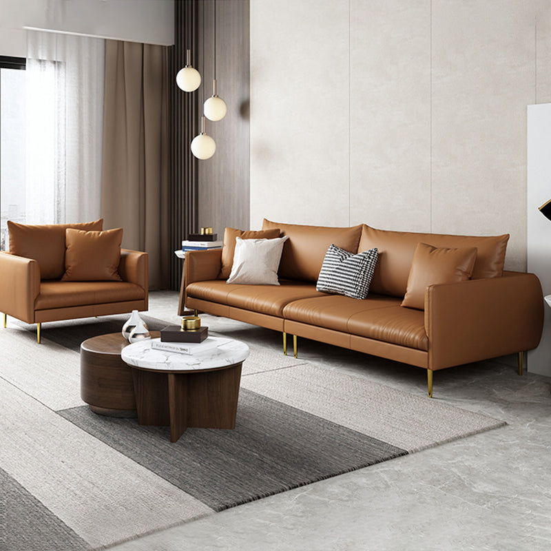Stationary Leather Sofa Square Arm Standard Glam Settee for Living Room