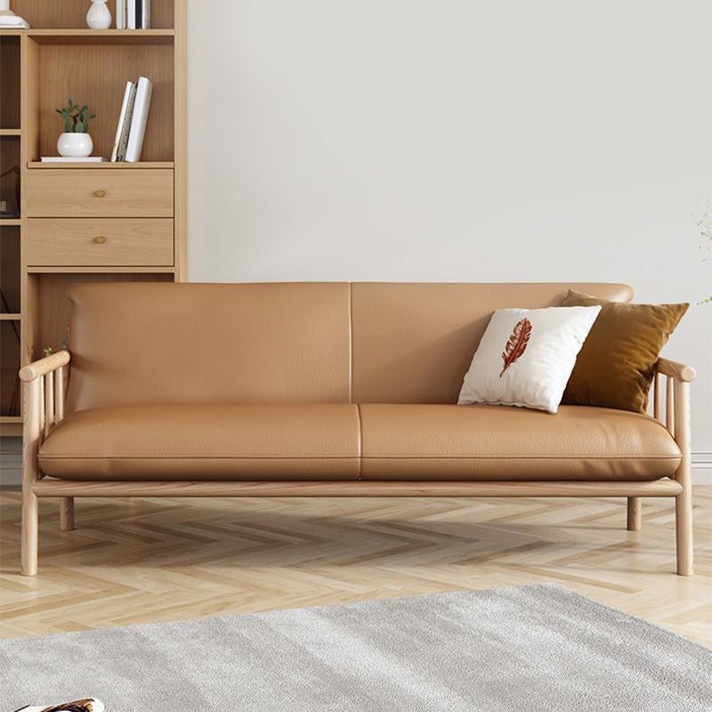 30.3" H Faux Leather Brown/White Square Arm Sofa for Living Room