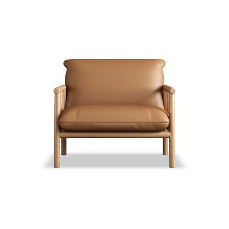 30.3" H Faux Leather Brown/White Square Arm Sofa for Living Room