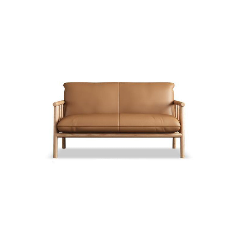 30.3" H Faux Leather Brown/White Square Arm Sofa for Living Room