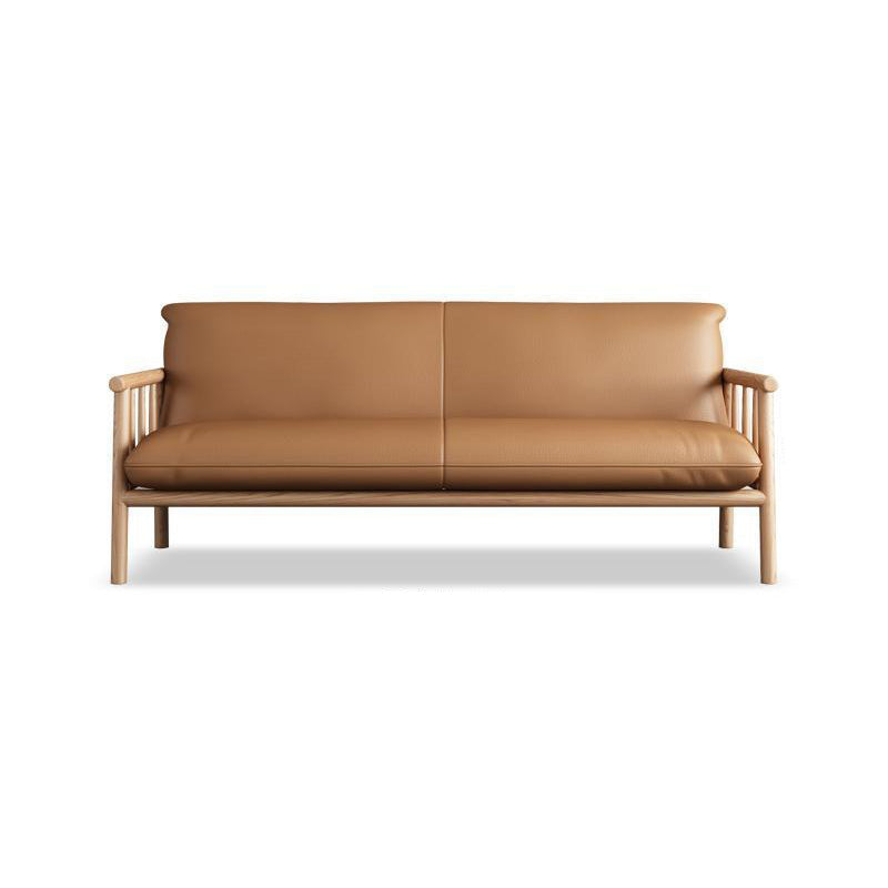 30.3" H Faux Leather Brown/White Square Arm Sofa for Living Room