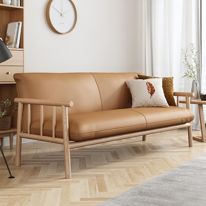 30.3" H Faux Leather Brown/White Square Arm Sofa for Living Room