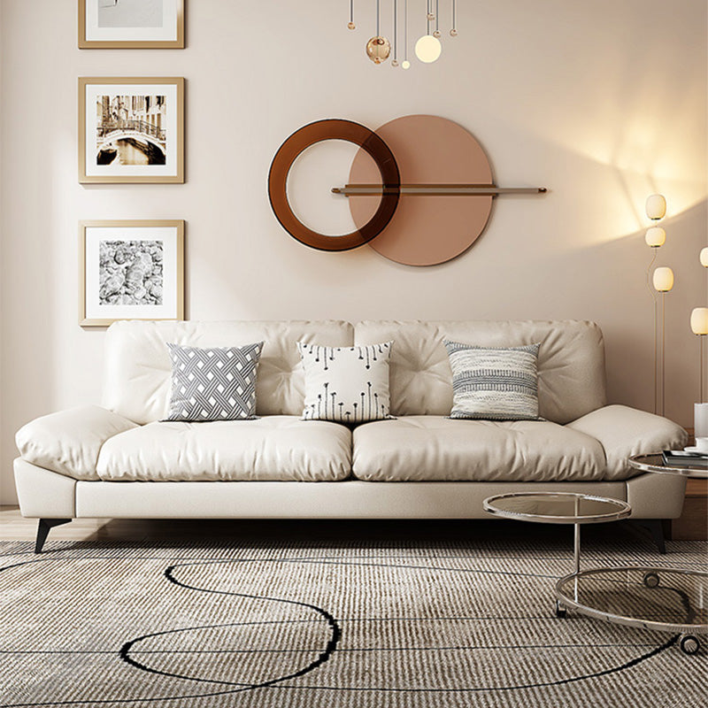 Glam Tufted Standard Square Arm Living Room Faux Leather Sofa