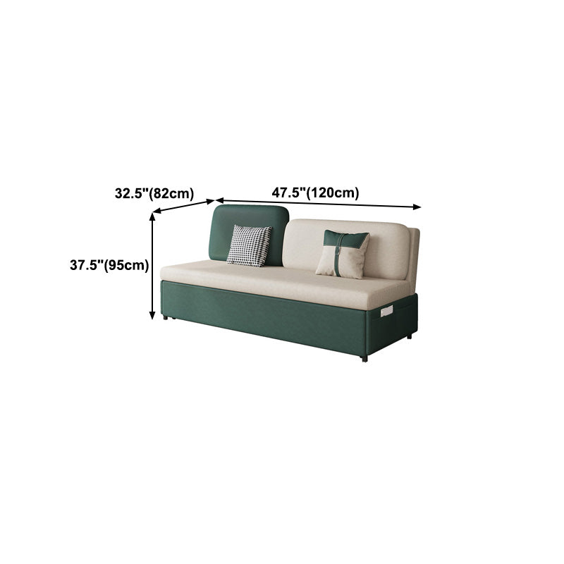 Contemporary Armless Cotton Blend Sofa Bed in Green with 2 Pillows