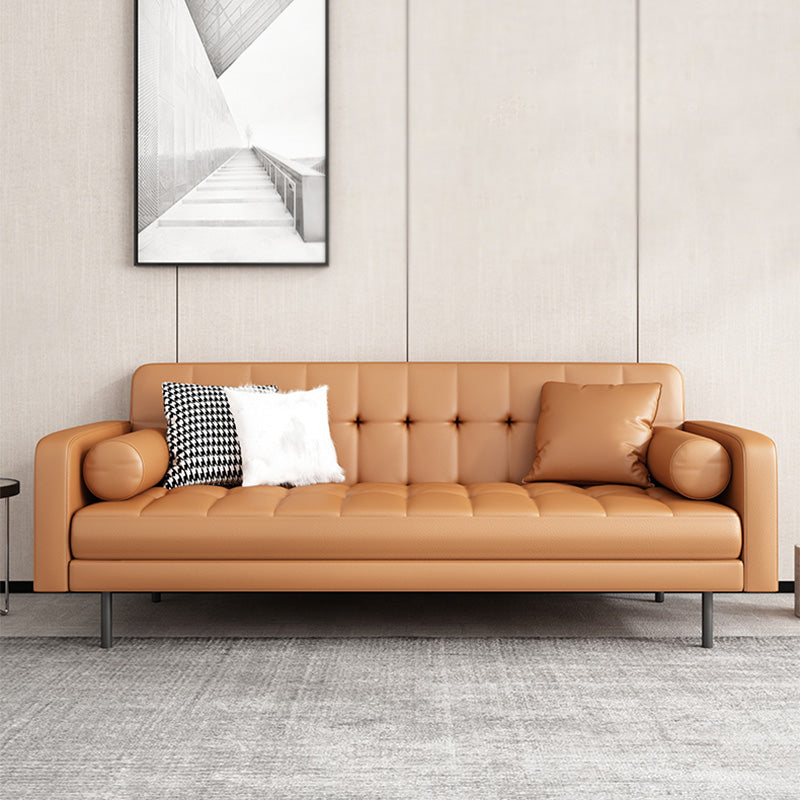 Glam Tufted Biscuit Back Standard Living Room Faux Leather Sofa