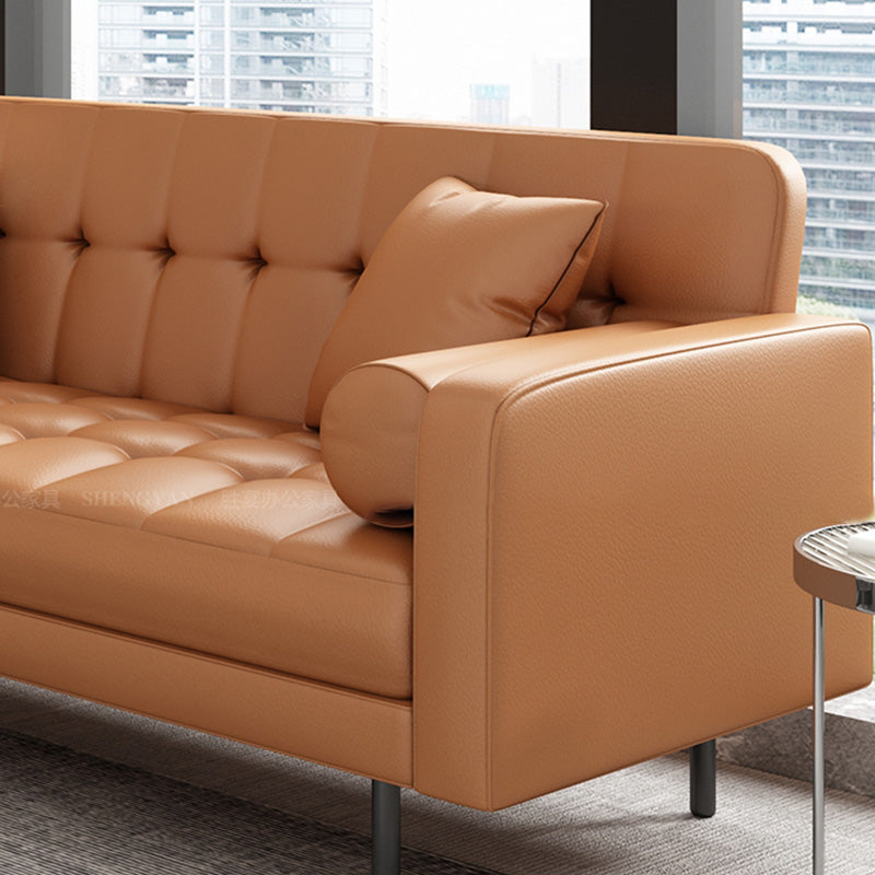 Glam Tufted Biscuit Back Standard Living Room Faux Leather Sofa