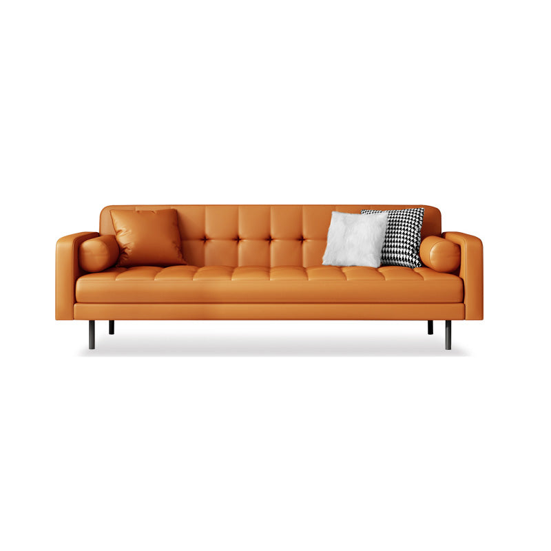 Glam Tufted Biscuit Back Standard Living Room Faux Leather Sofa