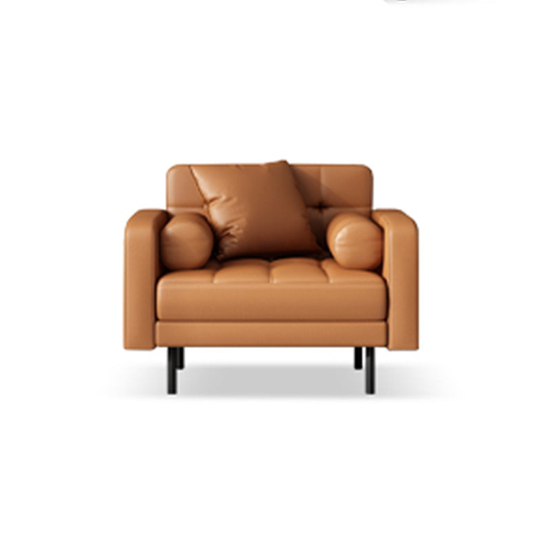 Glam Tufted Biscuit Back Standard Living Room Faux Leather Sofa