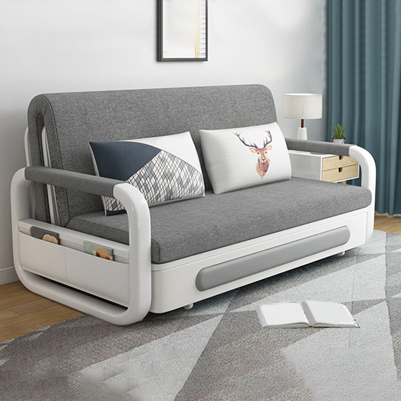 Cotton Blend Contemporary Sofa with Bed in Grey with Storage