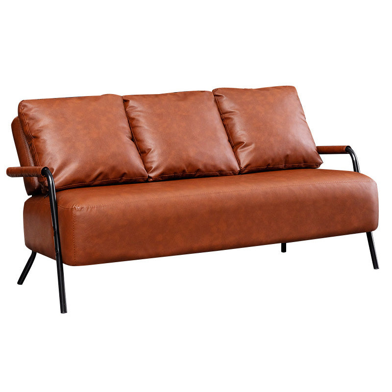 3 Seater 27.5" H PU Leather Solid Color Square Arm Sofa for Living Room