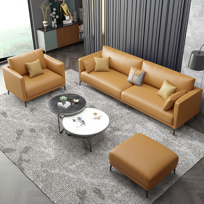 Living Room Cushions Stain Resistant Faux Leather Square Arm Sofa