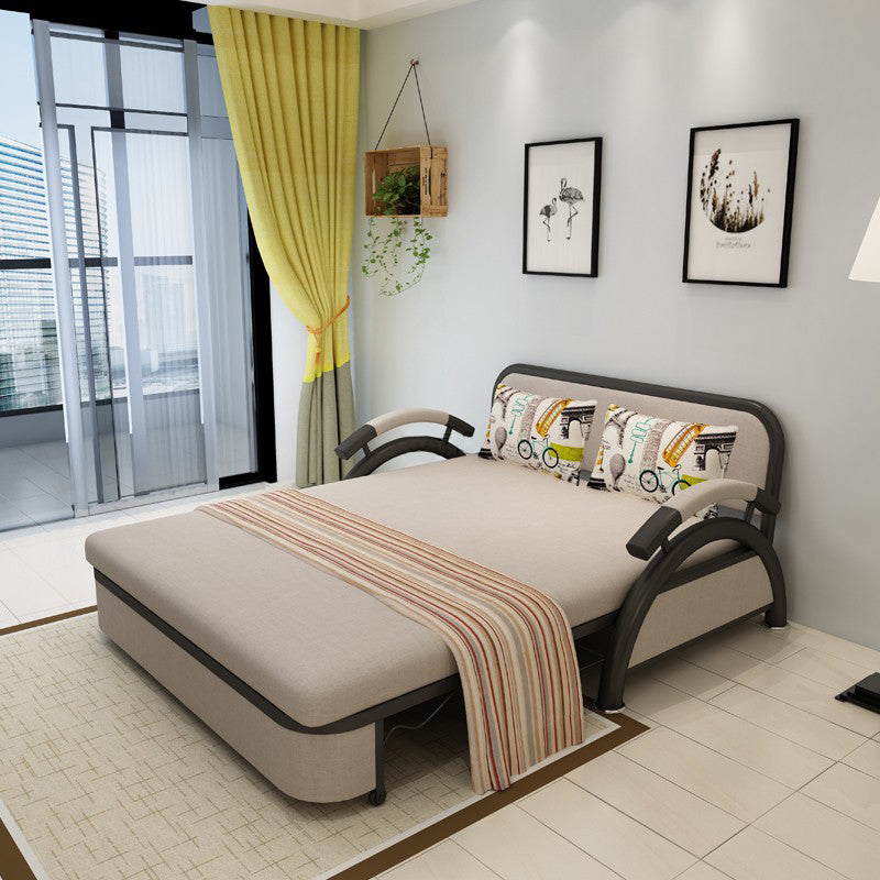 Contemporary Round Arm Cotton Blend Slipcovered Sofa with Bed