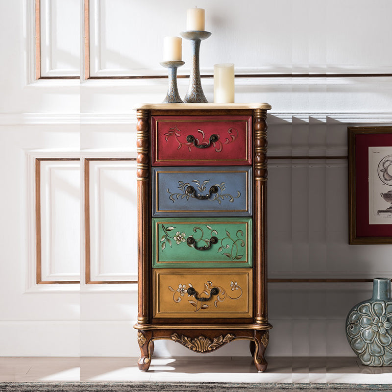 Traditional Style Storage Chest Solid Wood Vertical Lingerie Chest with 3 / 4 Drawers