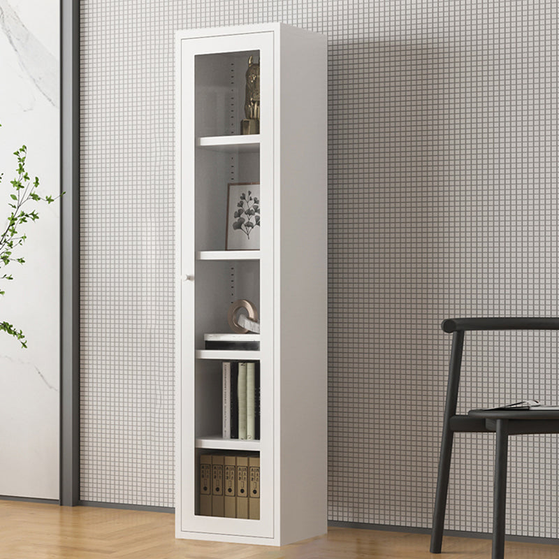 Modern Style Metal Bookshelf White Close Back Bookcase with Door for Home Office