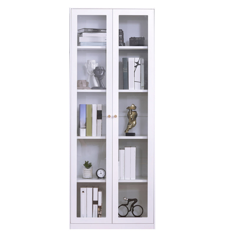 Modern Style Metal Bookshelf White Close Back Bookcase with Door for Home Office