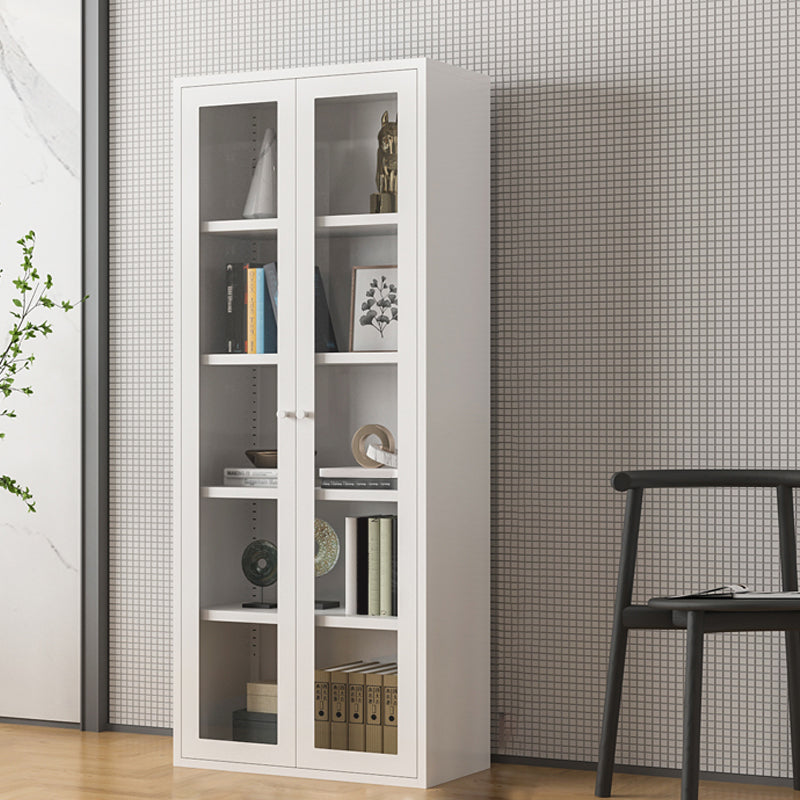 Modern Style Metal Bookshelf White Close Back Bookcase with Door for Home Office