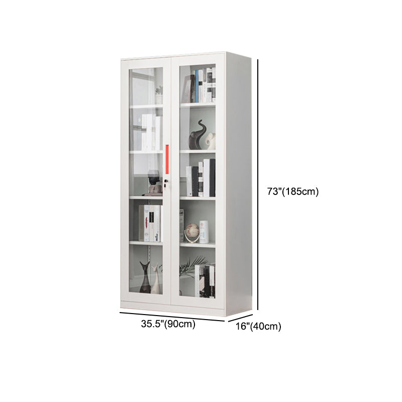 Modern Style Metal Bookshelf White Close Back Bookcase with Door for Home Office