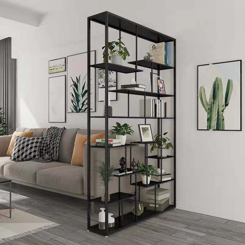 Open Back Bookshelf Scandinavian Home Office Bookcase with Metal Shelves