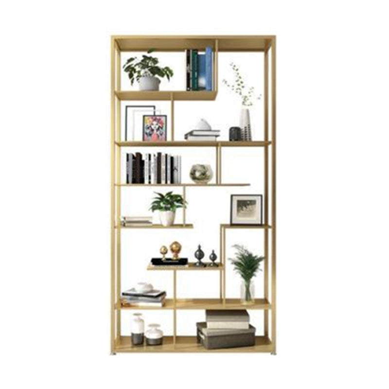 Open Back Bookshelf Scandinavian Home Office Bookcase with Metal Shelves