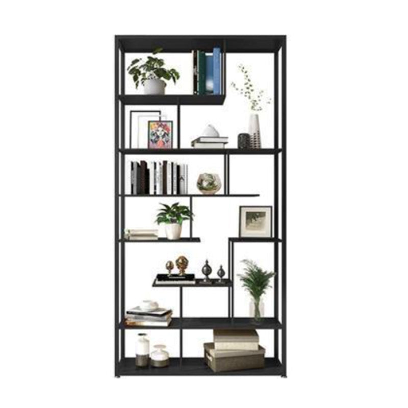 Open Back Bookshelf Scandinavian Home Office Bookcase with Metal Shelves