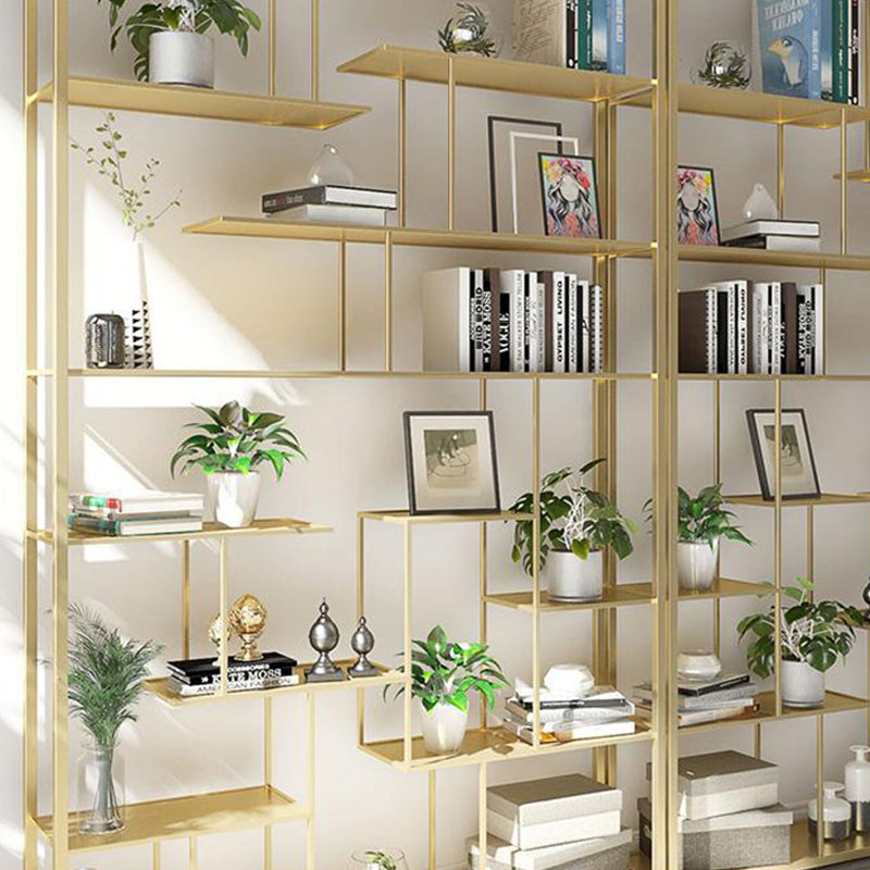 Open Back Bookshelf Scandinavian Home Office Bookcase with Metal Shelves