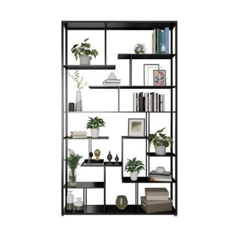 Open Back Bookshelf Scandinavian Home Office Bookcase with Metal Shelves