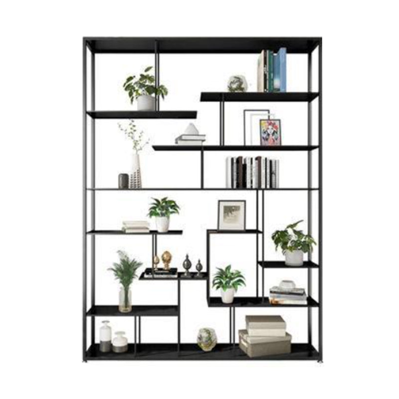Open Back Bookshelf Scandinavian Home Office Bookcase with Metal Shelves