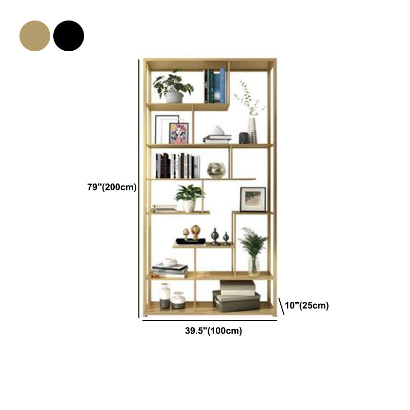 Open Back Bookshelf Scandinavian Home Office Bookcase with Metal Shelves