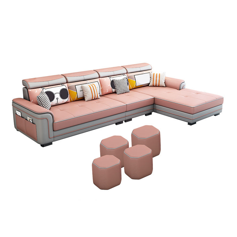 Faux Leather/Fabric Mid Century Modern Sofa & Chaise Pillow Top Arm Sofa
