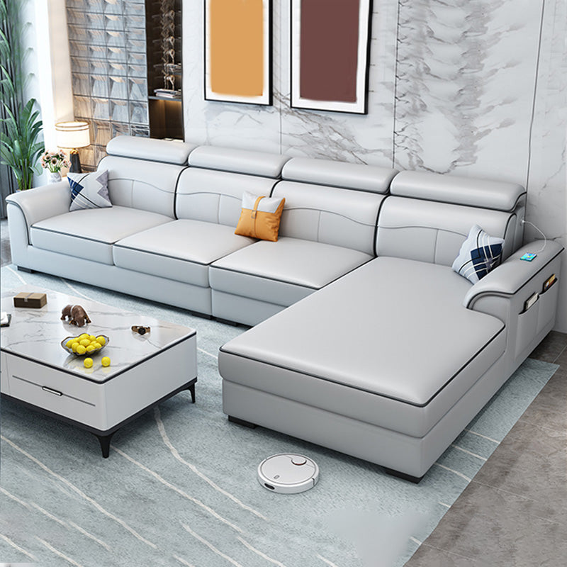 Contemporary Faux Feather/Linen Sofa with Pillows for Living Room