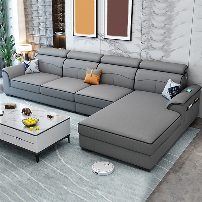 Contemporary Faux Feather/Linen Sofa with Pillows for Living Room