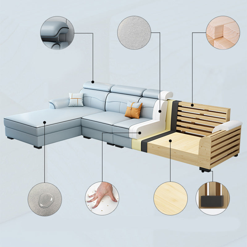 Contemporary Faux Feather/Linen Sofa with Pillows for Living Room