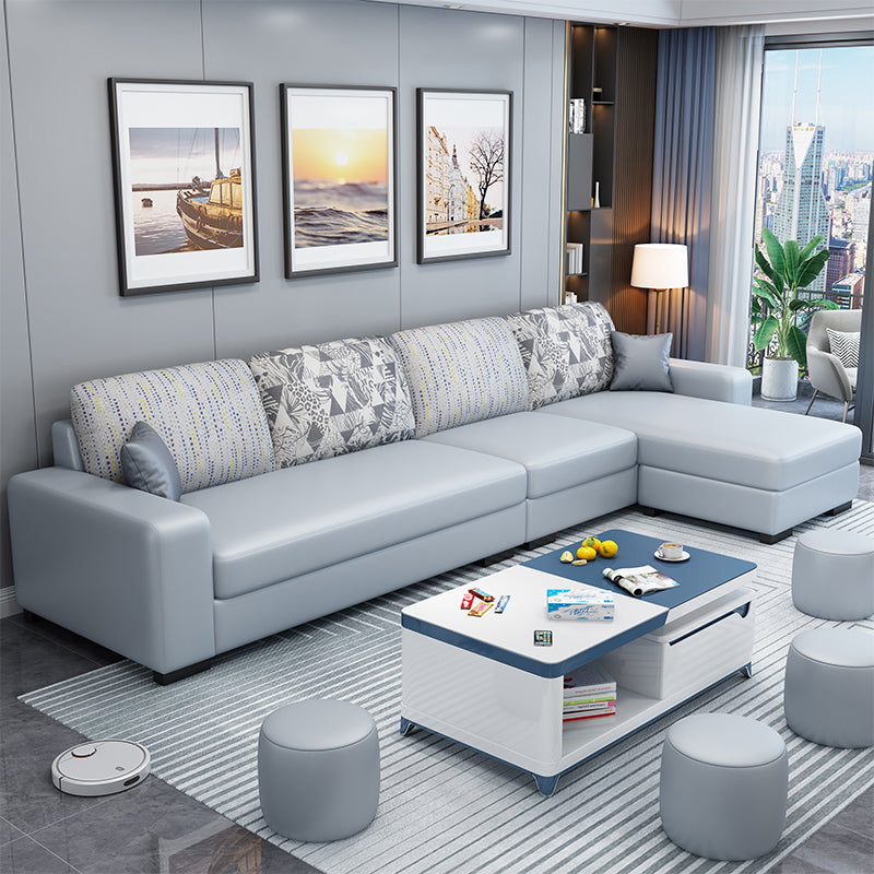 Scandinavian Faux Leather Sectional with Square Arm for Four People