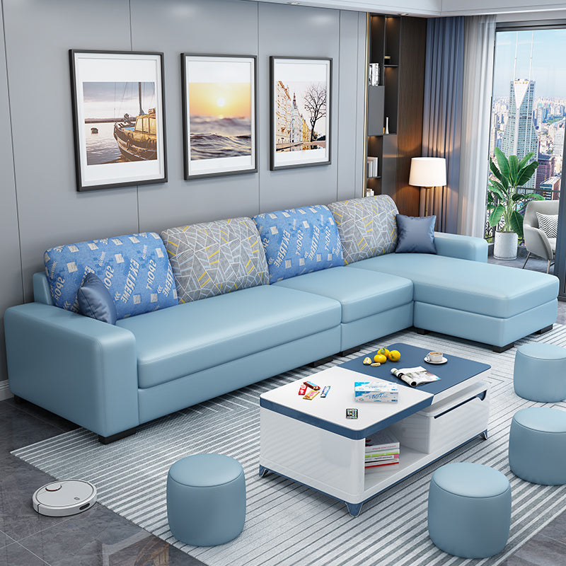 Scandinavian Faux Leather Sectional with Square Arm for Four People