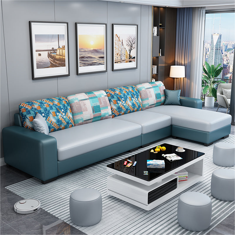 Scandinavian Faux Leather Sectional with Square Arm for Four People