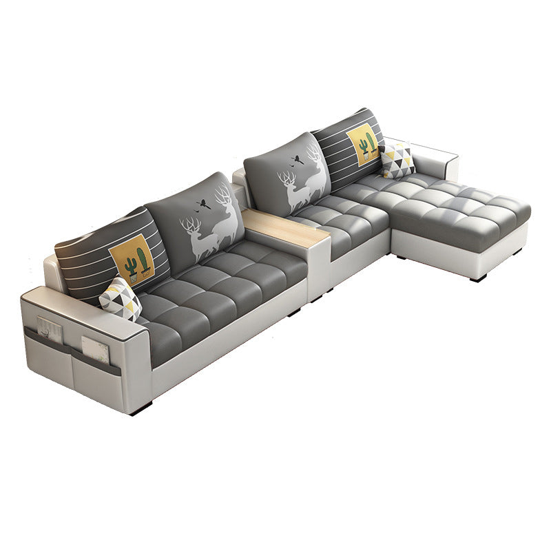 Faux Leather 4-seater Sectional with Ottoman and Storage Sofa