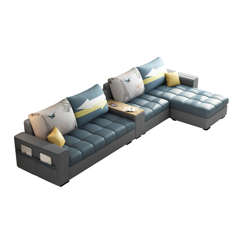Faux Leather 4-seater Sectional with Ottoman and Storage Sofa