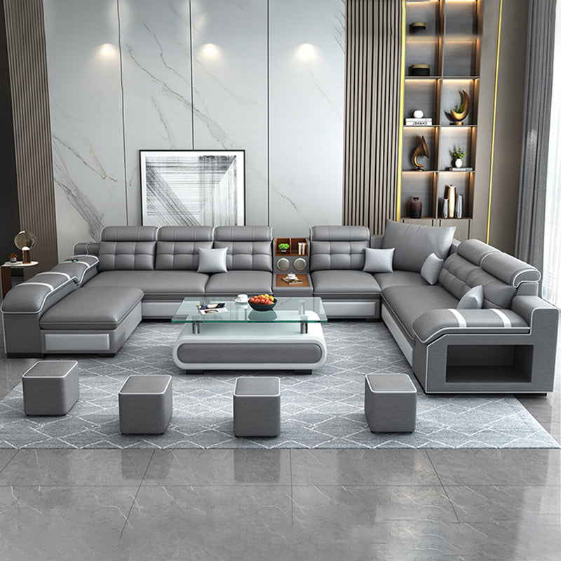 Contemporary Grey Sofa/sectional with Storage and USB for Living Room