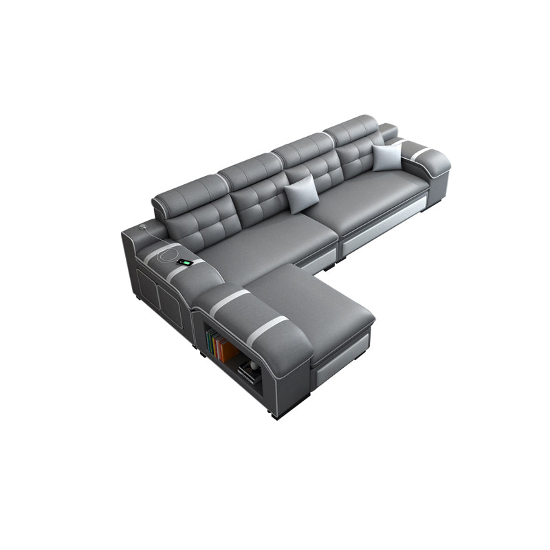 Contemporary Grey Sofa/sectional with Storage and USB for Living Room
