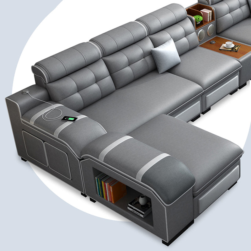 Contemporary Grey Sofa/sectional with Storage and USB for Living Room