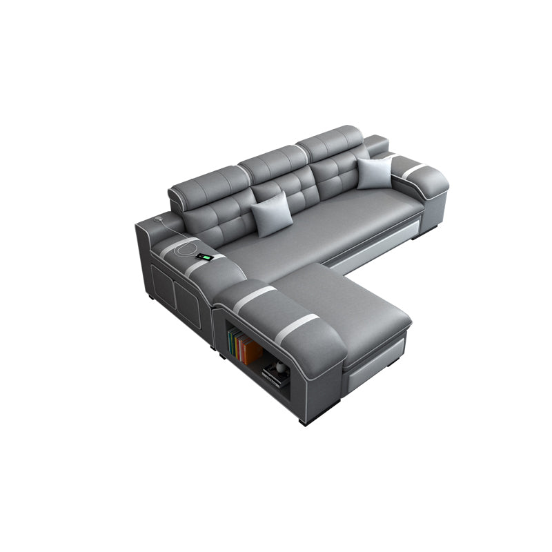 Contemporary Grey Sofa/sectional with Storage and USB for Living Room