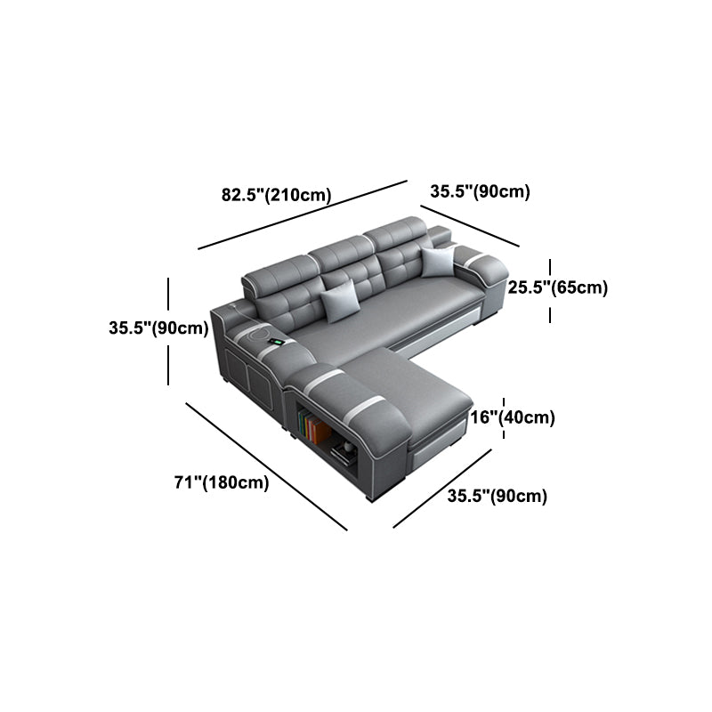 Contemporary Grey Sofa/sectional with Storage and USB for Living Room
