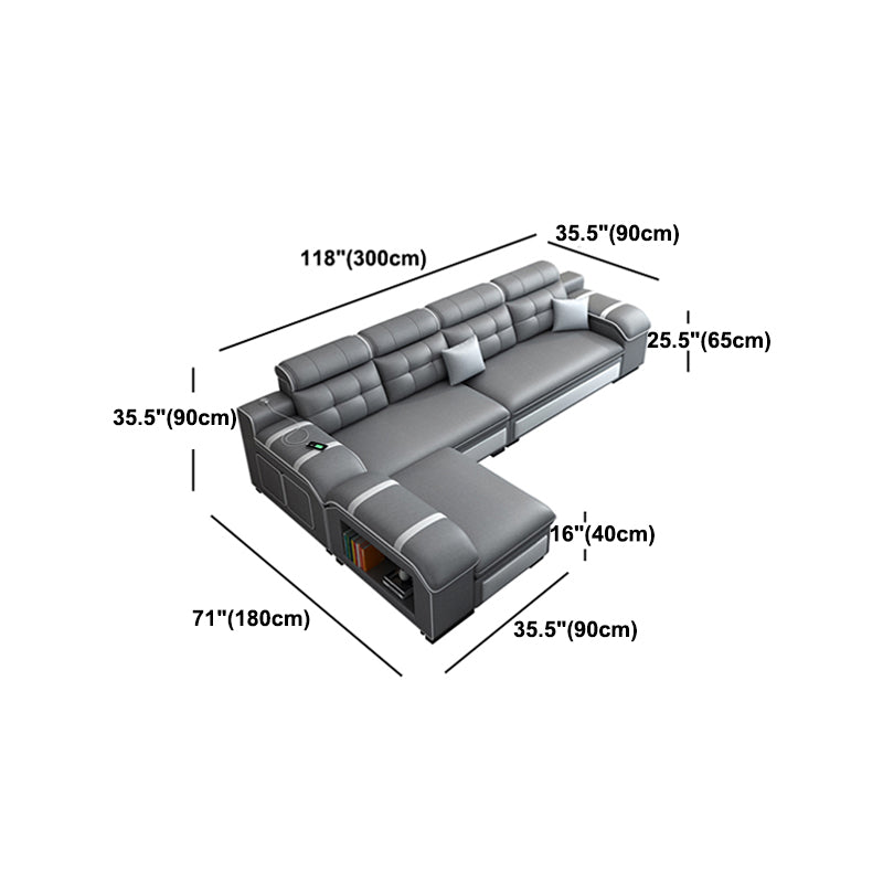 Contemporary Grey Sofa/sectional with Storage and USB for Living Room