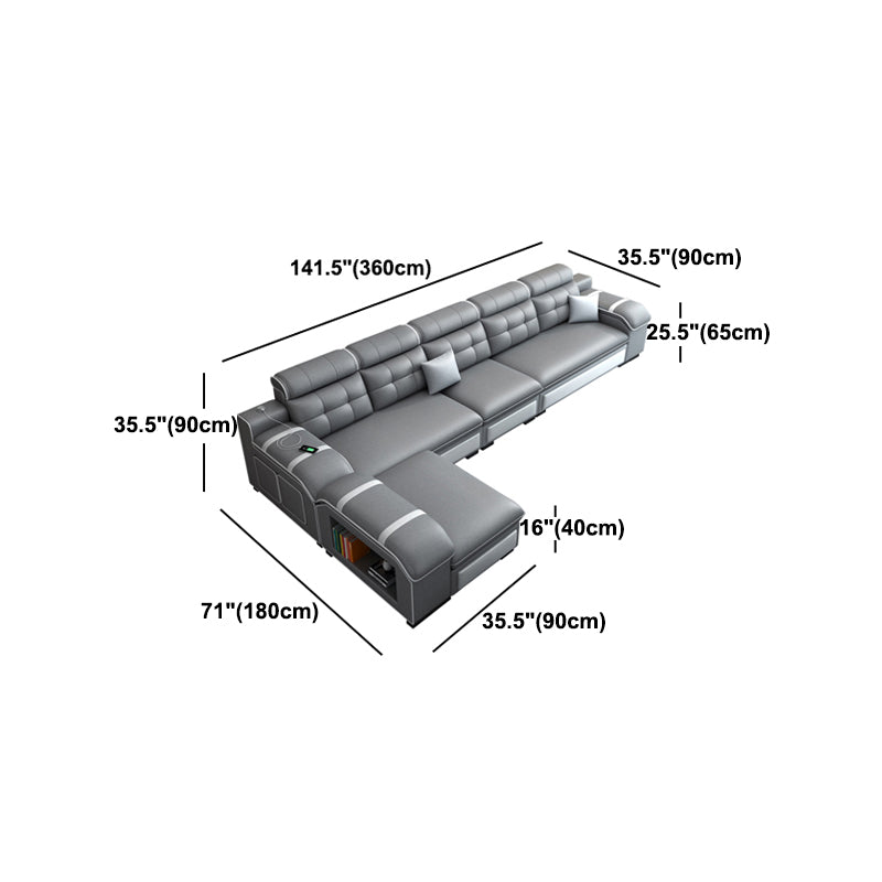 Contemporary Grey Sofa/sectional with Storage and USB for Living Room
