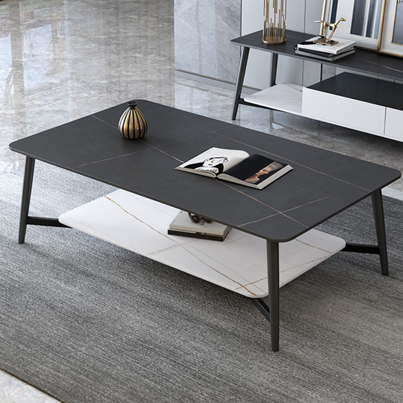 Glam 4 Legs 1 Coffee Table Slate Rectangle Cocktail Table with Shelf