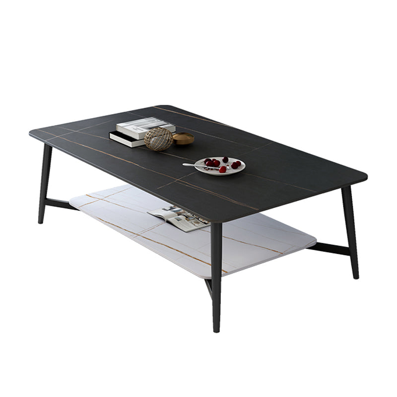 Glam 4 Legs 1 Coffee Table Slate Rectangle Cocktail Table with Shelf
