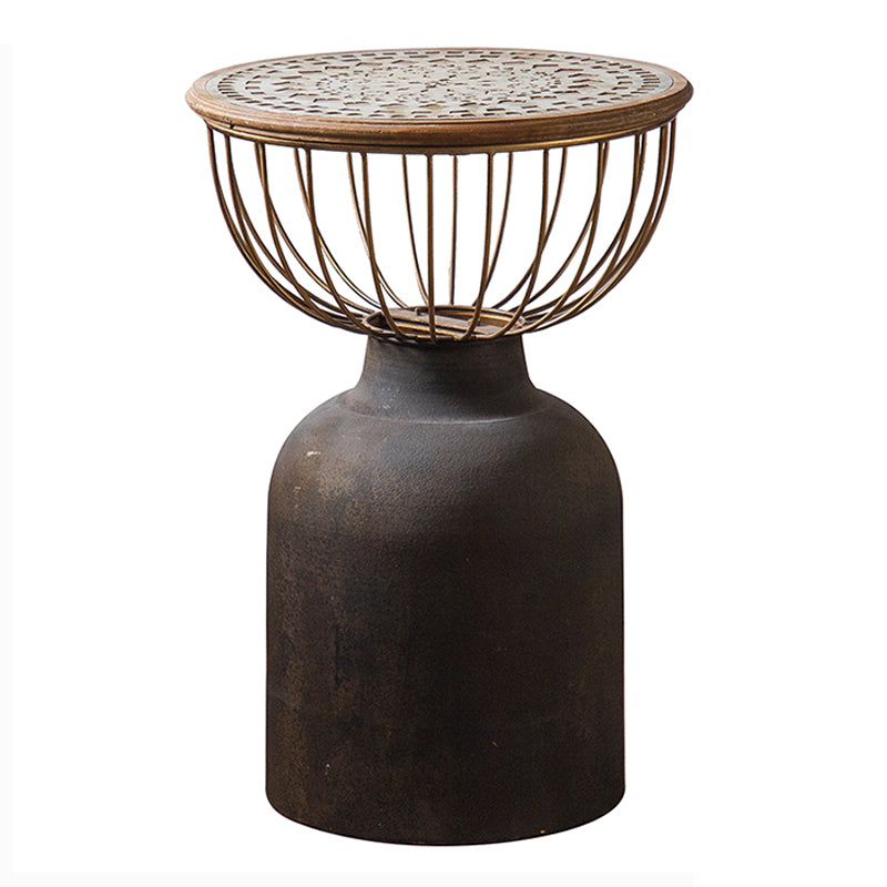 Rustic Iron Pedestal Round Wood Top Coffee Table - Distressed Surface Treatment
