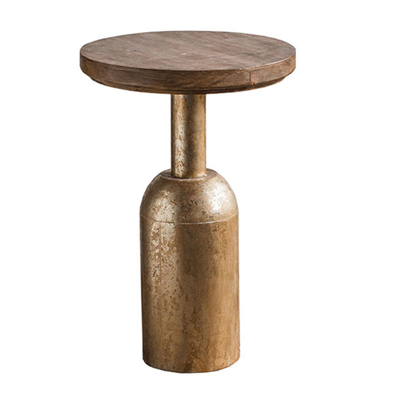 Rustic Iron Pedestal Round Wood Top Coffee Table - Distressed Surface Treatment